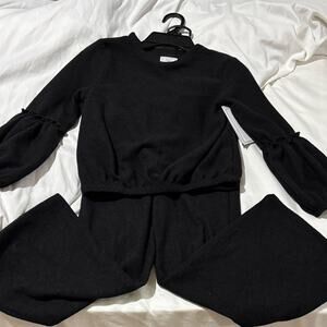 Colortree black sweatsuit billow sleeve bell bottom pants poly spandex nwt trend